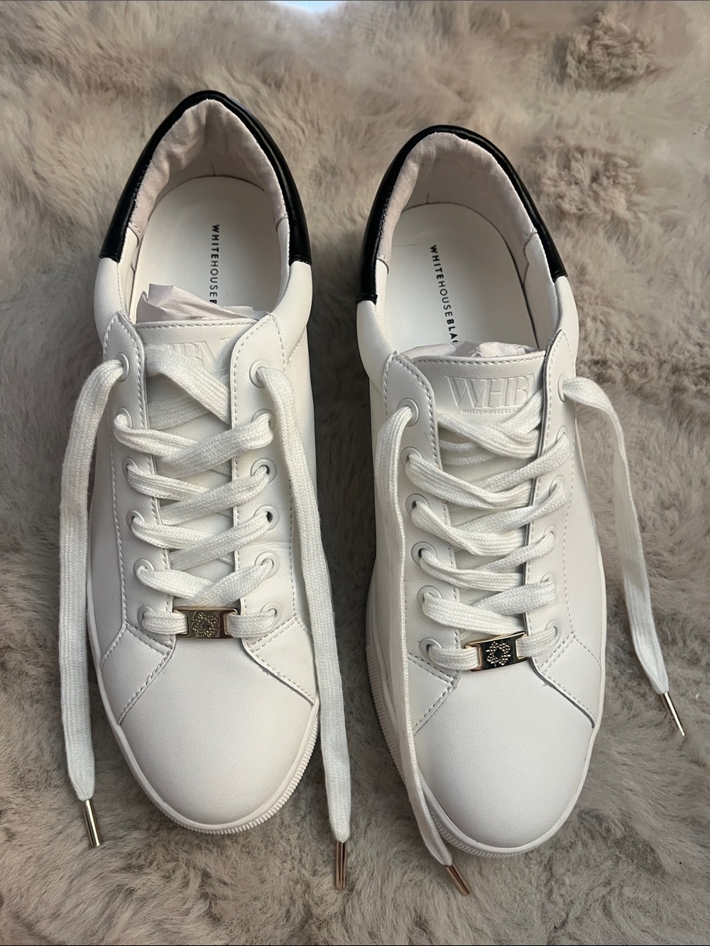 White House Black Market White Sneakers with Black Heel Trim